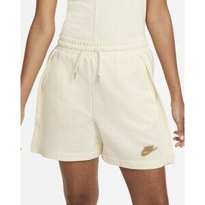 Nike Women's NSW Patched Logo Sweat Shorts CZ9249-113 Coconut Milk Fleece SZ XS